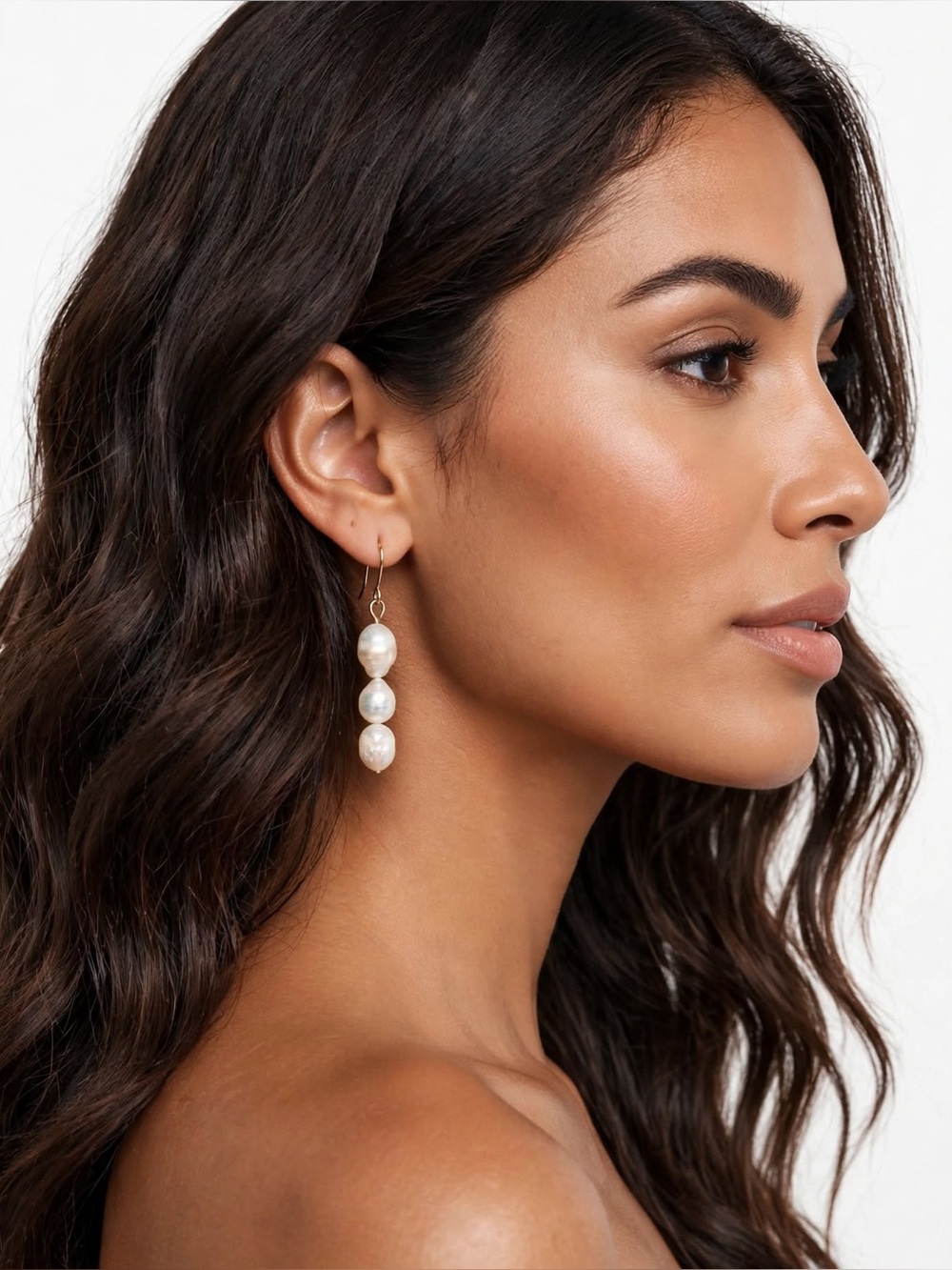 Vintage Gold and Genuine White Pearl Triple-Drop Earrings